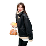冬季新款，麂皮绒加厚宽松羊羔毛皮毛一体机车服外套2359P195K288，女装短外套，2C029