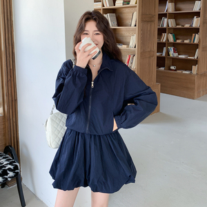 设计感宽松休闲套装女2025夏季新款韩版短款外套花苞裙时尚两件套图片