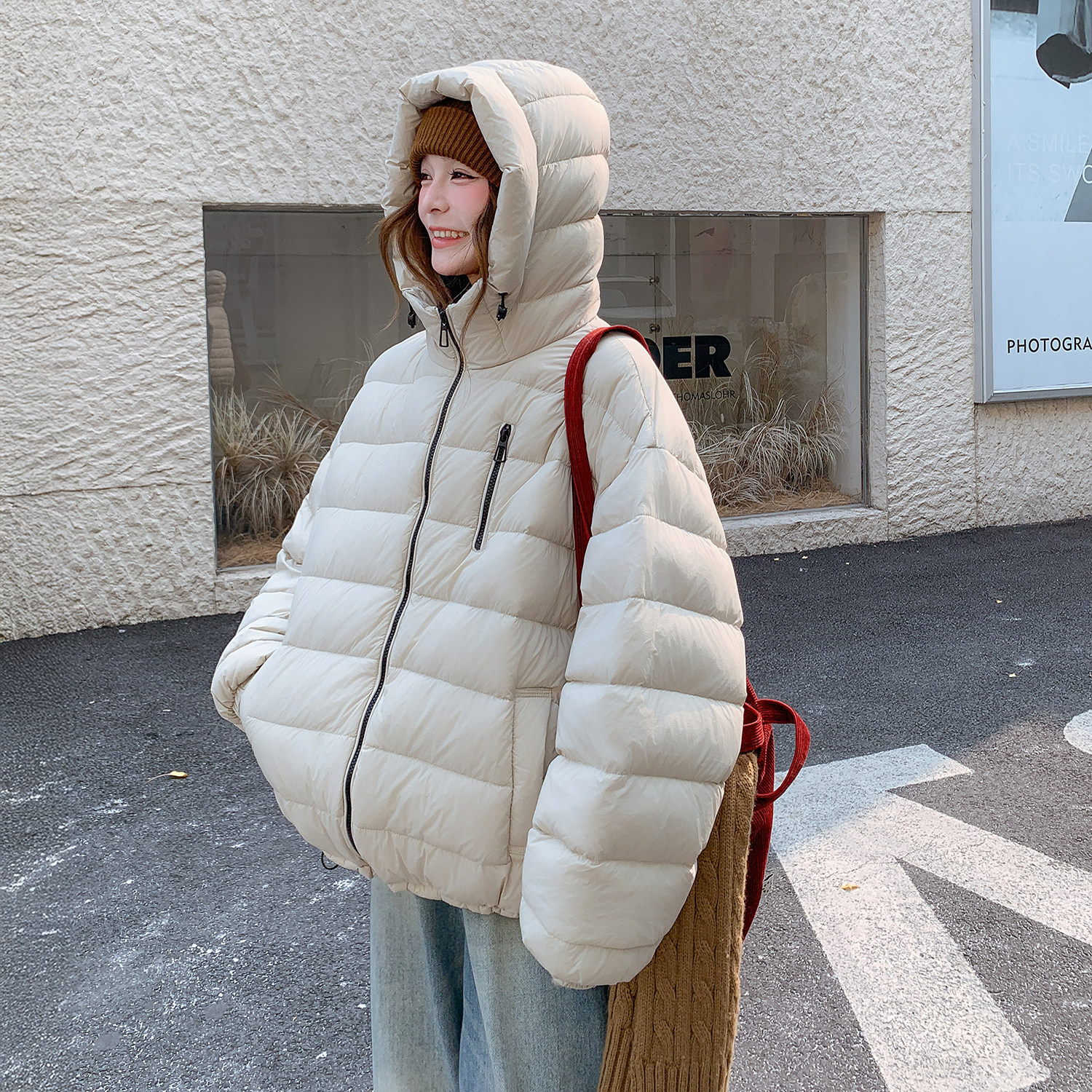 泡芙排骨羽绒服女2025冬季新款短款90白鸭绒加厚连帽保暖显瘦外套,女装羽绒服,2B154