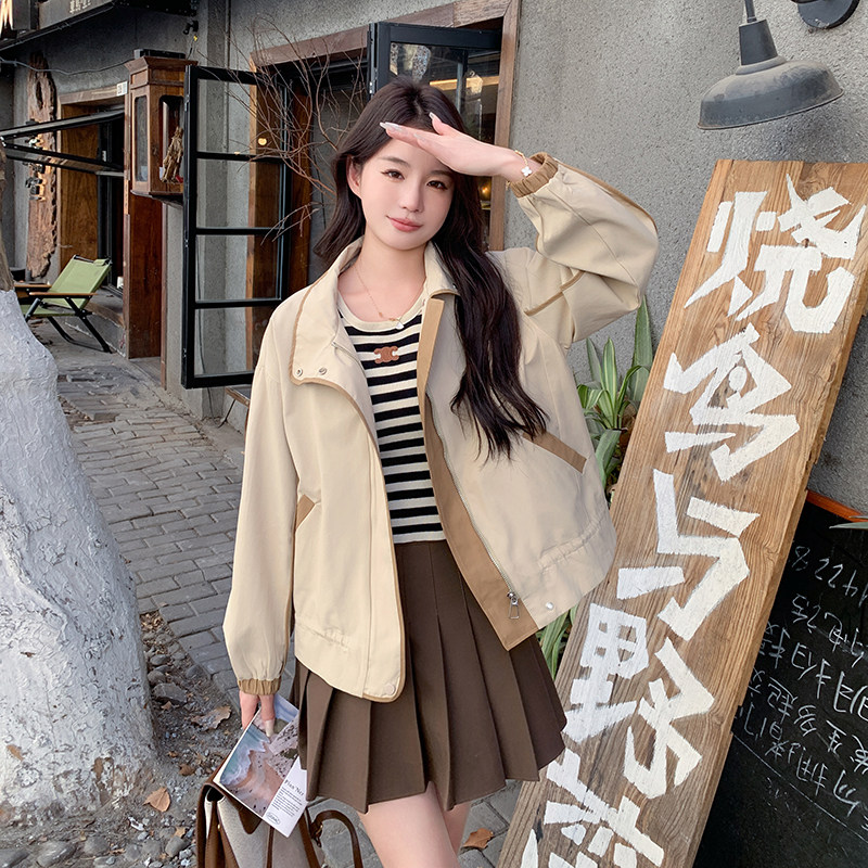 撞色设计感设计短款风衣外套女2025秋季新款韩版宽松工装夹克上衣图片