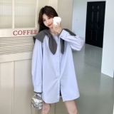 超好看拼接海军领长袖衬衫女2025秋季新款韩系甜美小个子连衣裙潮，女装衬衫，2C159
