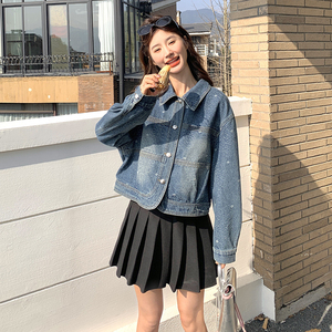 肌理感提花翻领牛仔外套女春秋2025新款小个子流行韩系超好看夹克图片