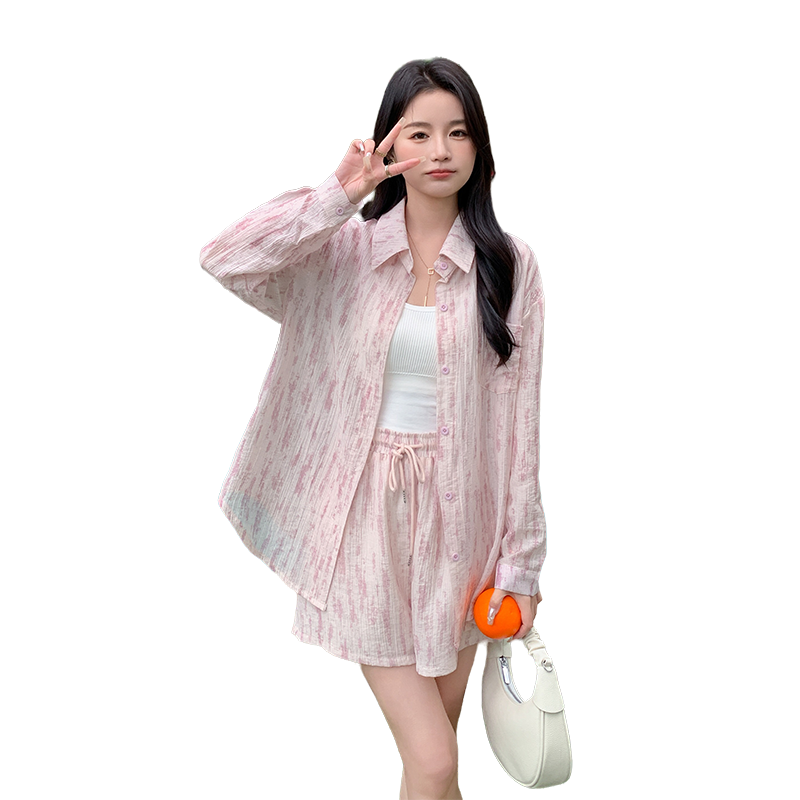 【新款现货】减龄休闲印花防晒衬衫套装088-6620p125k178,女装套装/套裙,2C088