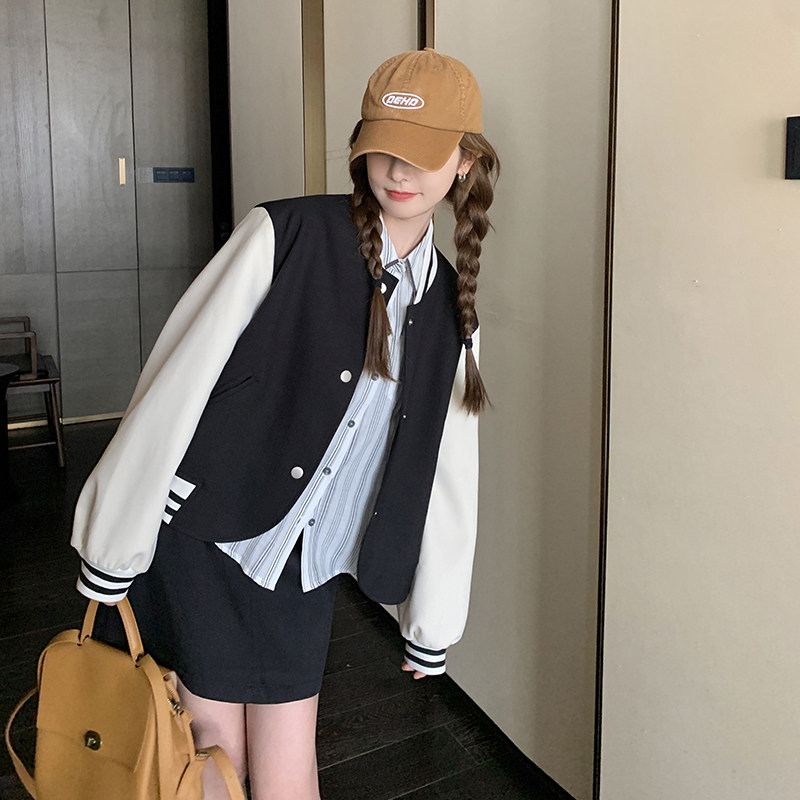 新品附买家秀拼色棒球服外套+半身裙裤套套196A-P165K22,女装套装/套裙,2C075