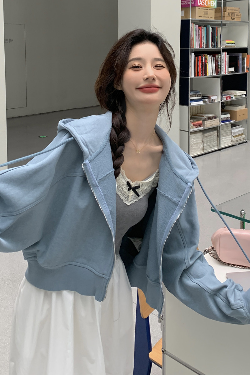 春款大货已出8807蓝色春季短外套连帽开衫女p125k175,女装短外套,2D143