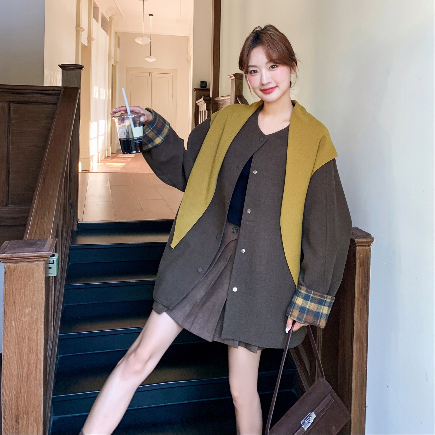 已出货！高级感中长款毛呢外套女大衣2C325-550-P185K278送披肩,女装毛呢外套,2C325
