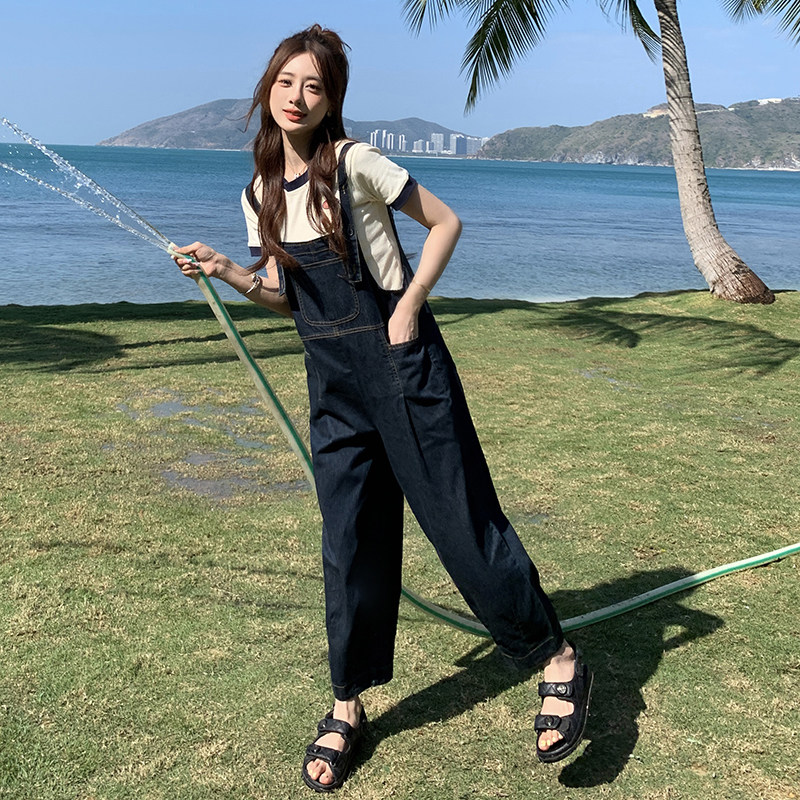 【现货！夏新】057P1051582025新款休闲牛仔九分背带裤(单裤),女装连体裤,2C037