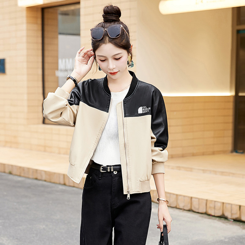 大码棒球服女装2025秋季新款小个子圆领休闲夹克上衣宽松短款外套，女装皮衣，自然秀,女装皮衣,自然秀