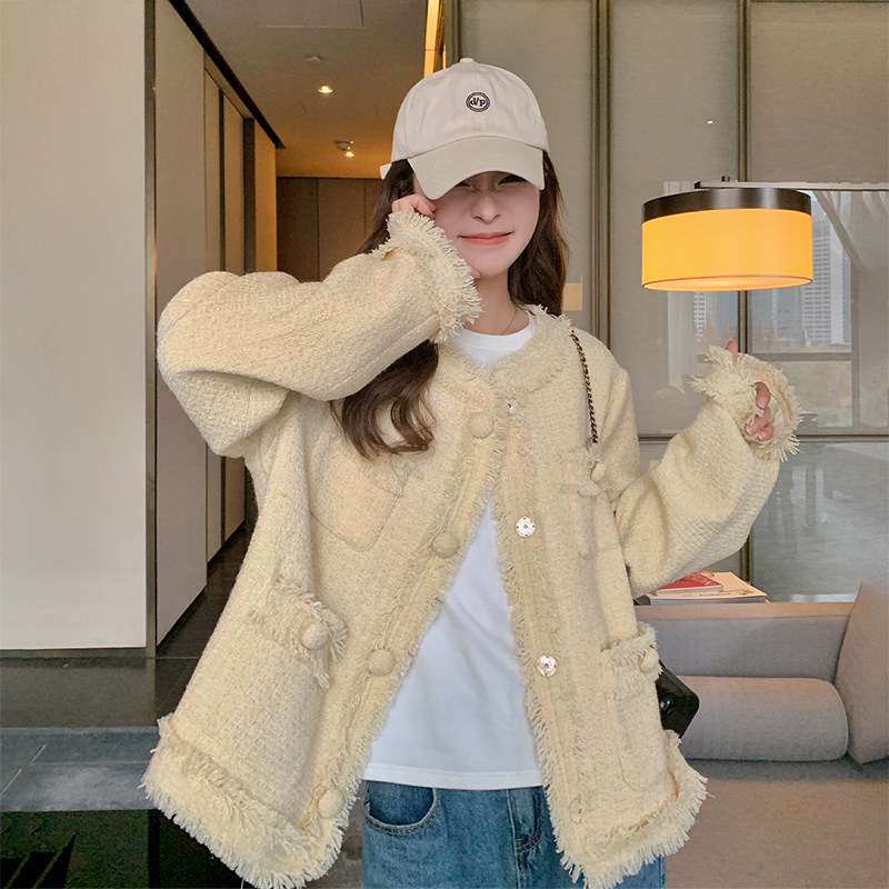 【档口+买家秀】高品质奶黄色小香风外套C155-1060-P155控218,女装短外套,2C155