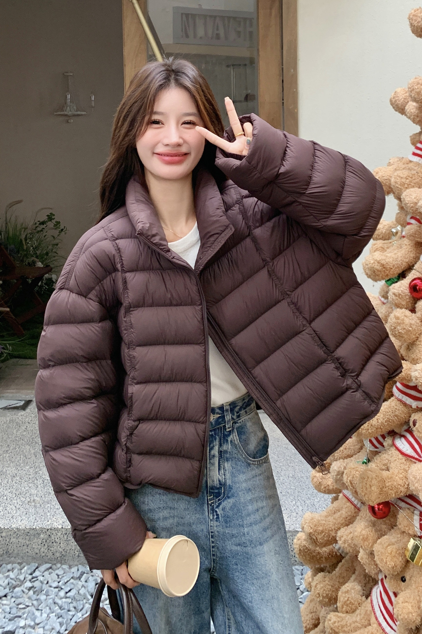 新标90白鸭绒纯色短款立领25冬季新款羽绒服2C215-P310-K380,女装羽绒服,2C215