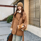 新品咖色皮毛一体中长款加厚外套5801-P215-K308，女装派克服，2C159