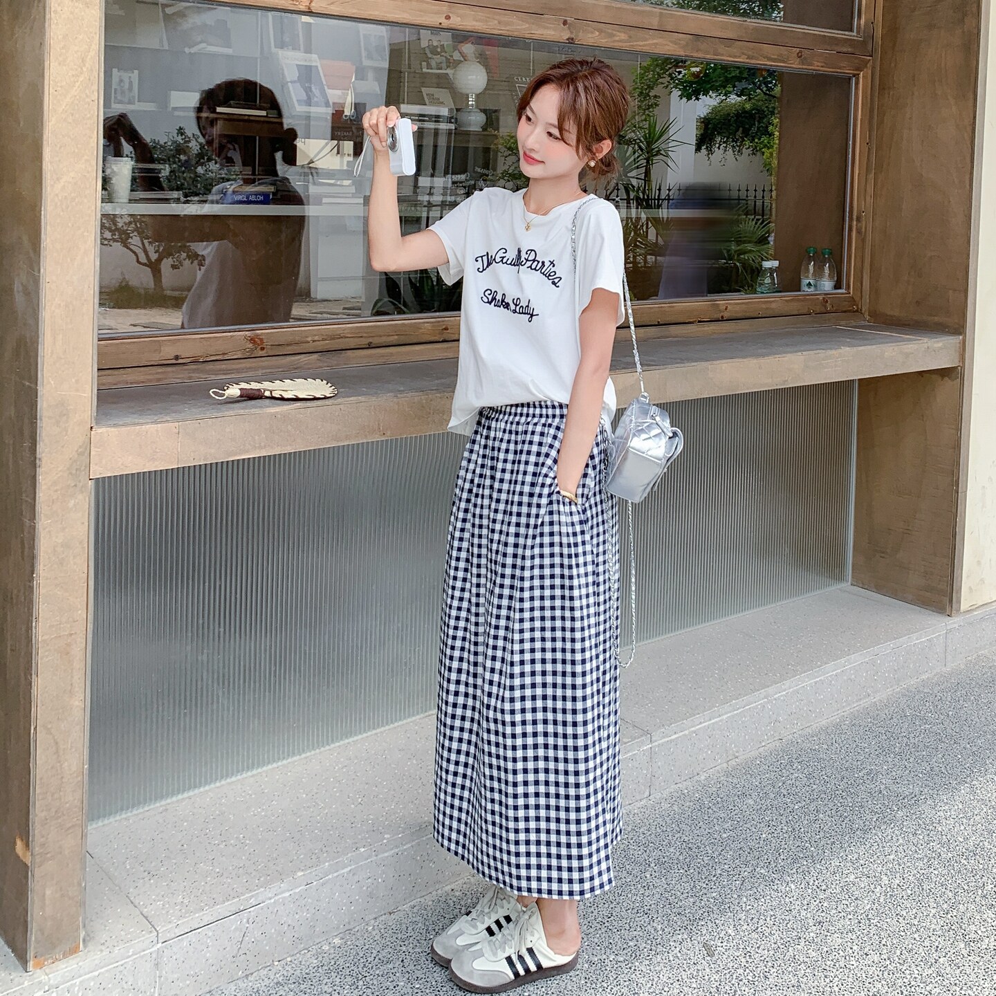 今日新款/现货/刺绣白T+披肩+格子裙三件套2C233-A190-P145-K219,女装套装/套裙,2C233