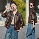 已出货春装新品小皮衣外套女翻领短款时尚百搭机车服小个子上衣，女装皮衣，吾爱衣