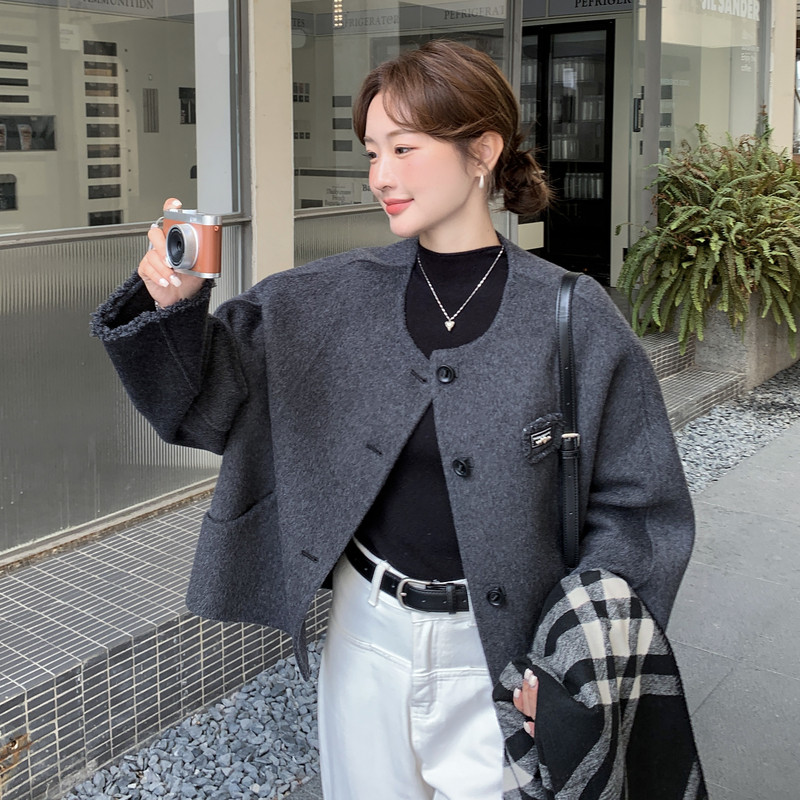！气质小香风双面呢女秋冬2025减龄显瘦短款大衣P230K299,女装毛呢外套,2B140