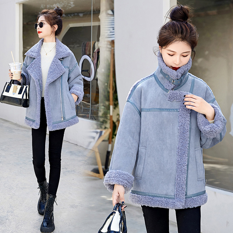 羊羔毛外套女冬2025新款韩版羊羔绒机车服加厚棉服ins皮毛一体潮，女装棉衣/棉服，自然秀,女装棉衣/棉服,自然秀