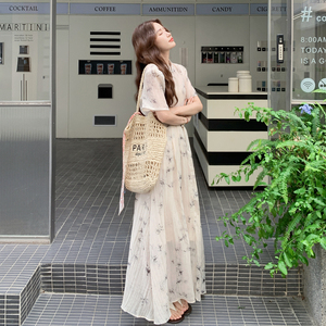 新中式国风水墨印花套装裙女2025夏新款复古优雅上衣半身裙两件套图片