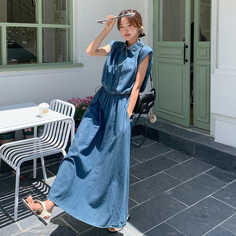 现货：夏装新款减龄洋气水洗牛仔两件套裙2C135-5089P145K208图片