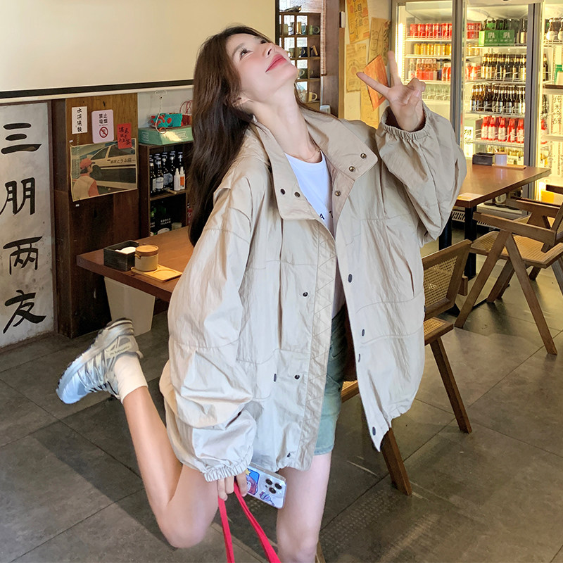 外套女春秋款2025时尚宽松韩版减龄温柔学院风设计感小众立领夹克图片