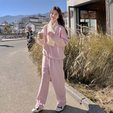 韩版休闲加绒圆领卫衣套装女2025秋冬季新款显瘦加厚阔腿裤两件套，女装套装/套裙，2C135
