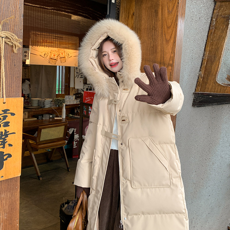新款羽绒服女冬季2025新款休闲加厚白鸭绒新年红中长款外套,女装羽绒服,2C177