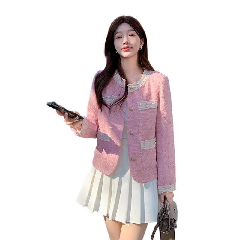 粉色小香风外套女2024春季新款今年流行气质超好看甜美短款外套潮,女装短外套,2C057