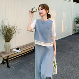 韩版度假风圆领无袖马甲+半身裙两件套女2025春夏新款百搭套装潮，女装套装/套裙，2C166