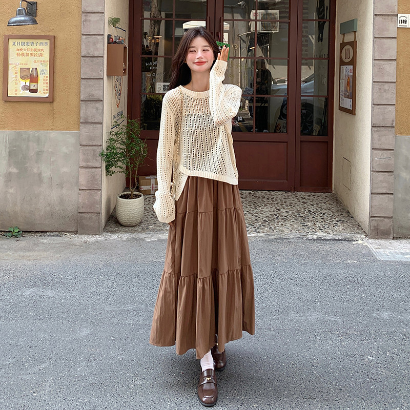 现货2025春季新款毛衣连衣裙美拉德系两件套2C233-8832-P140-K199,女装套装/套裙,2C233