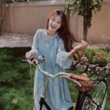 法式茶歇蓝色吊带裙女夏季2025新款气质度假风优雅超仙，女装连衣裙，2C137