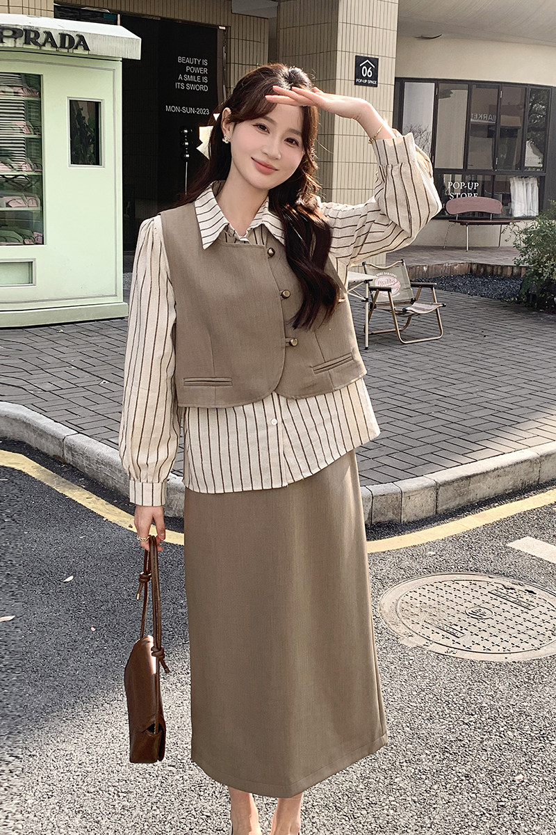 早春时尚条纹三件套2C291-C-P145-K225,女装套装/套裙,2C291