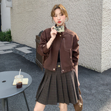咖色立领工装百搭减龄短外套女春秋2025新款小个子巨好看流行上衣，女装短外套，2C326