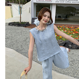 【新品】休闲宽松棉麻系列无袖两件套2C215-P185-K255，女装套装/套裙，2C215