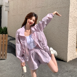 浅紫色轻薄防晒短裤套装女夏2025新款小个子两件套时尚洋气巨好看，女装套装/套裙，2D146