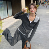 灰色休闲套装女2025新款春秋穿搭一整套减龄显瘦垂感阔腿裤两件套，女装套装/套裙，安在秀