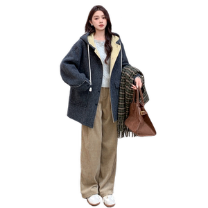 2025连帽双面羊绒大衣女短款秋冬新款宽松2C107-99016-P285-K395图片