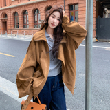 美拉德复古咖色麂皮绒外套女春秋季2025新款小个子巨好看夹克上衣，女装短外套，2C159