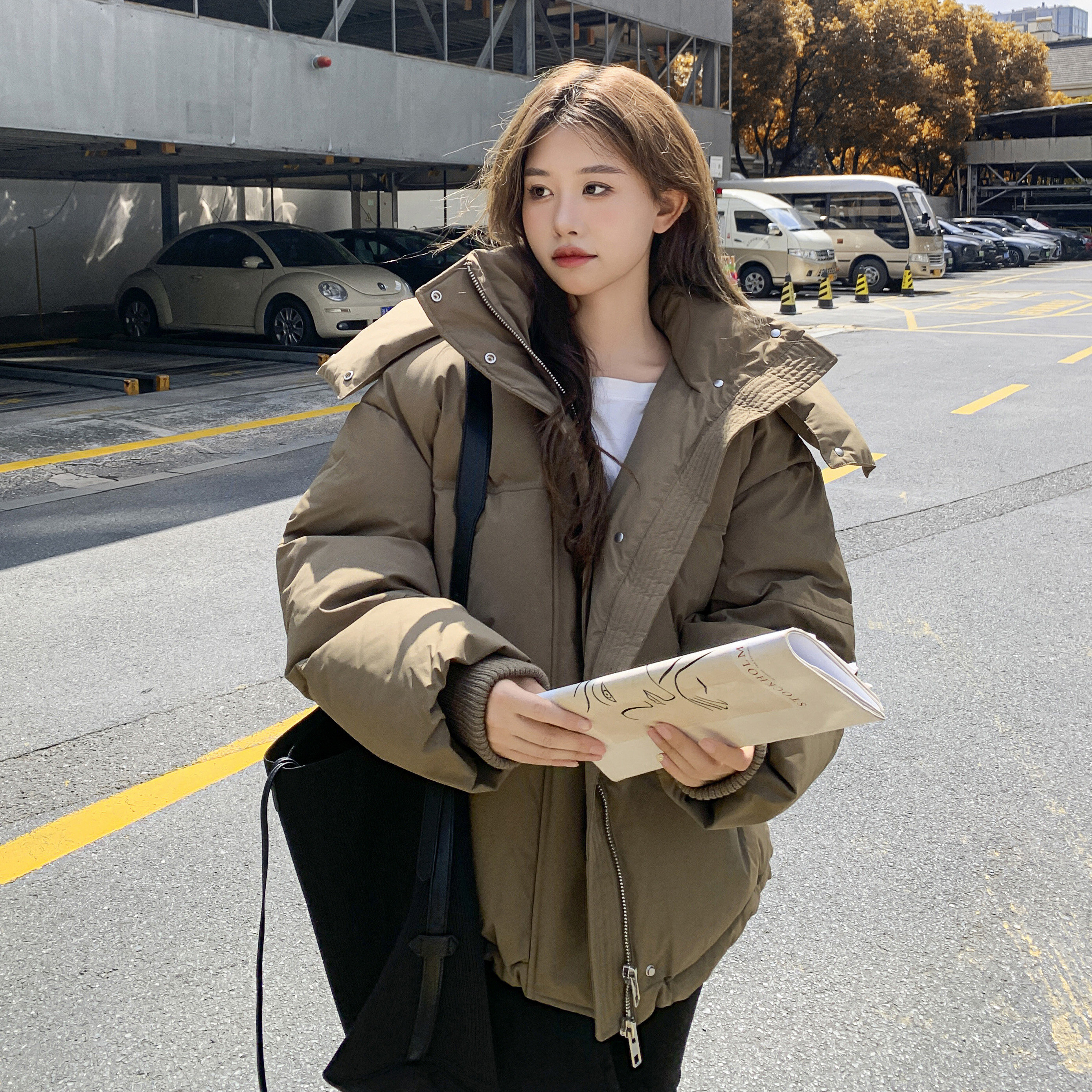 现货灰橄榄绿棉服连帽短款棉衣外套2C122-760-P185-K278,女装棉衣/棉服,2C122