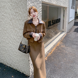 现货咖色美拉德时尚套装半身裙两件套7681-P185-K268，女装套装/套裙，2C159