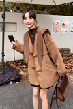 美拉德咖色斜纹毛呢外套女秋冬短款小个子设计感牛角扣双面呢大衣，女装短外套，2C262