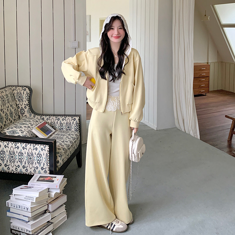 【档口现货】时尚拼接蕾丝连卫衣休闲裤套装女525-P185-K278,女装套装/套裙,2C126