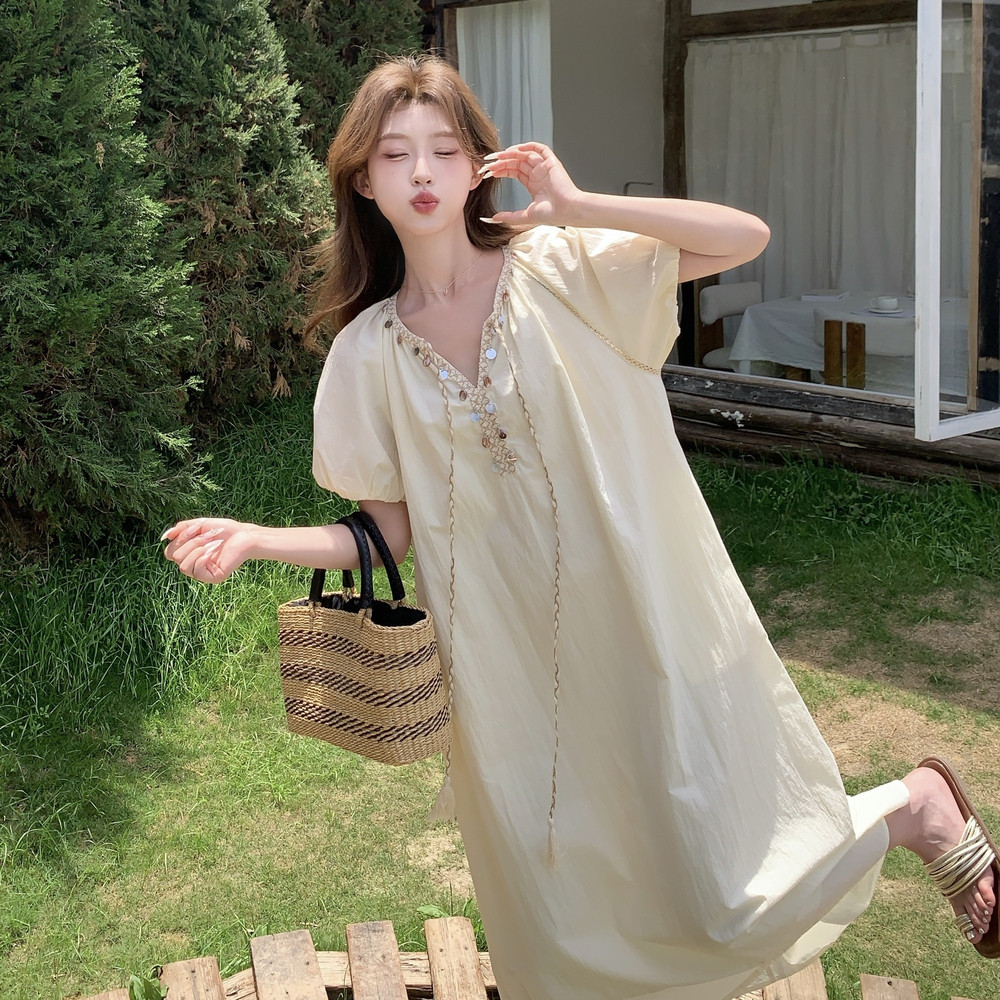 夏季新品小个子系带亮片泡泡袖连衣裙2C259-7729-P135-K198,女装连衣裙,2C259
