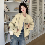 常规宽松型圆领长袖薄款短款皮衣上衣设计感春季秋季春秋小个子，女装短外套，2C203