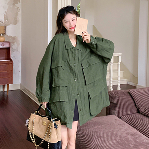 高级小众韩系慵懒chic绿色衬衫外套女春秋2025年超火好看夹克上衣图片