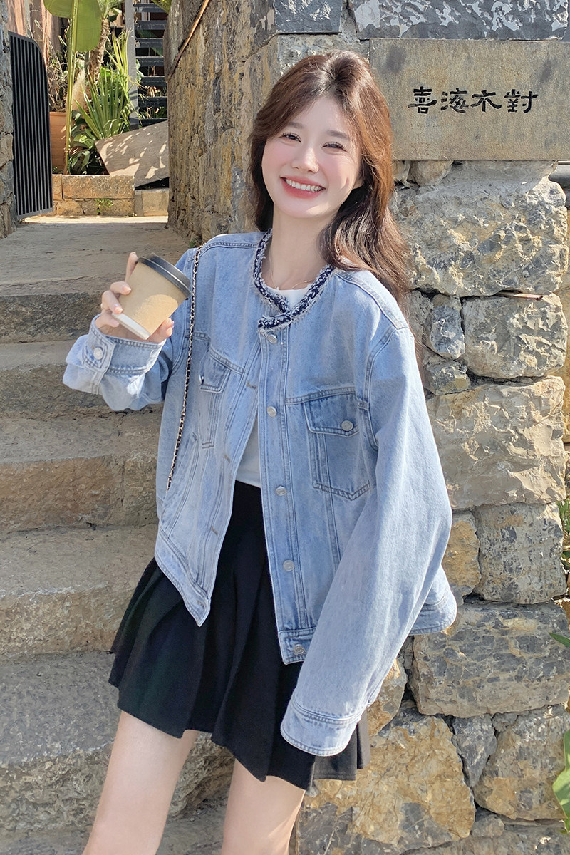 2025超火春装小香风气质高级感圆领牛仔外套女春秋夹克上衣,女装短外套,2C166