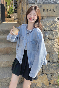 2025超火春装小香风气质高级感圆领牛仔外套女春秋夹克上衣图片