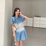 渐变色牛仔上衣A字短裙两件套女2025夏季新款俏皮减龄小个子套装，女装套装/套裙，2C266