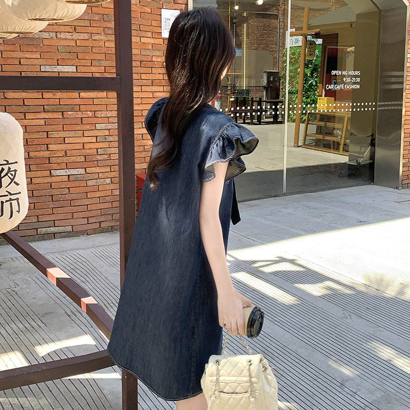 蝴蝶结减龄小飞袖牛仔连衣裙女夏季2025新款时尚小清新爆款小个子,女装连衣裙,2C117