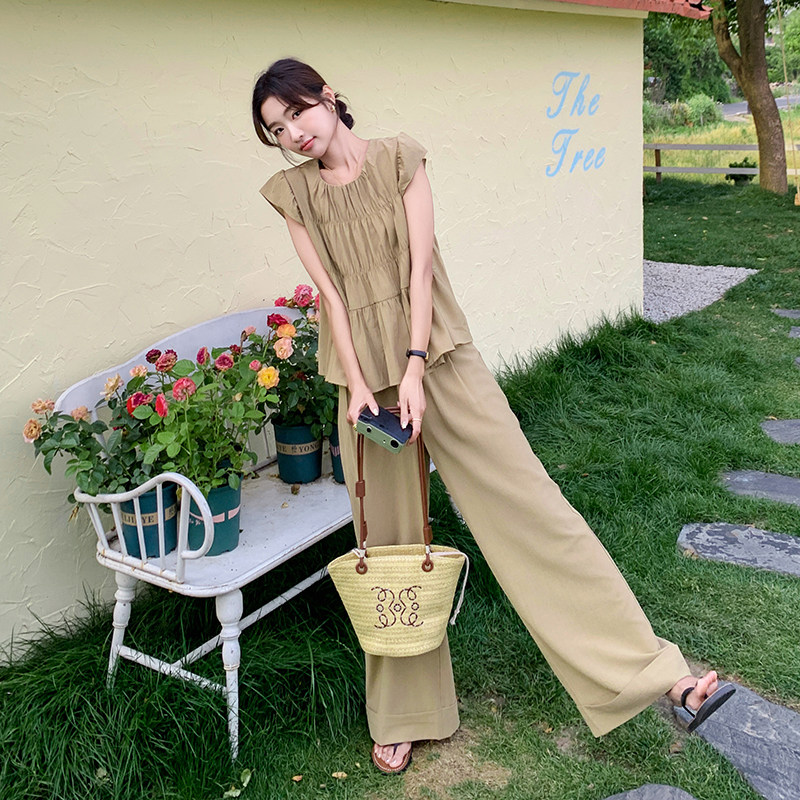 现货：夏装新款小香减龄小飞袖上衣＋阔腿裤2C135-5085P135K198,女装套装/套裙,2C135