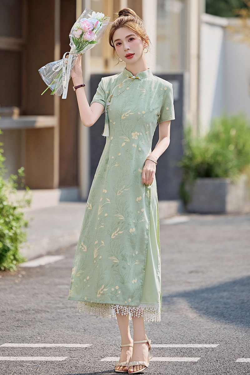 现货2025夏装新款新中式旗袍连衣裙时尚百搭修身显瘦中长款裙子,女装连衣裙,唯婧