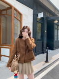 韩系美拉德格子撞色毛呢外套女秋冬2025新款气质千金感超好看大衣，女装毛呢外套，2C092