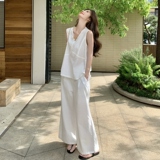 通勤风轻熟风套装阔腿裤复古高腰夏季女装时尚套装气质白色休闲，女装套装/套裙，2C215